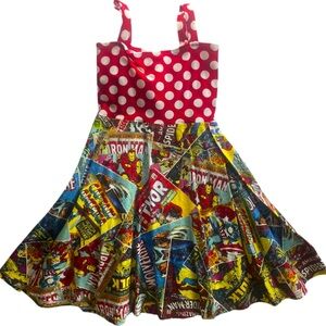 Marvel Comics Avengers Comic Print Polka Dot Dress Toddler Girls Size 3T
